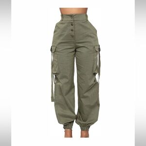 High-Waisted Olive Cargo Joggers for Women
